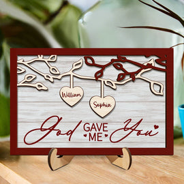 Gift For Couples, Gift For Husband, Gift For Wife, Gift For Boyfriend, Gift For Girlfriend - God Gave Me You Couple - Personalized 2-Layered Wooden Plaque With Stand