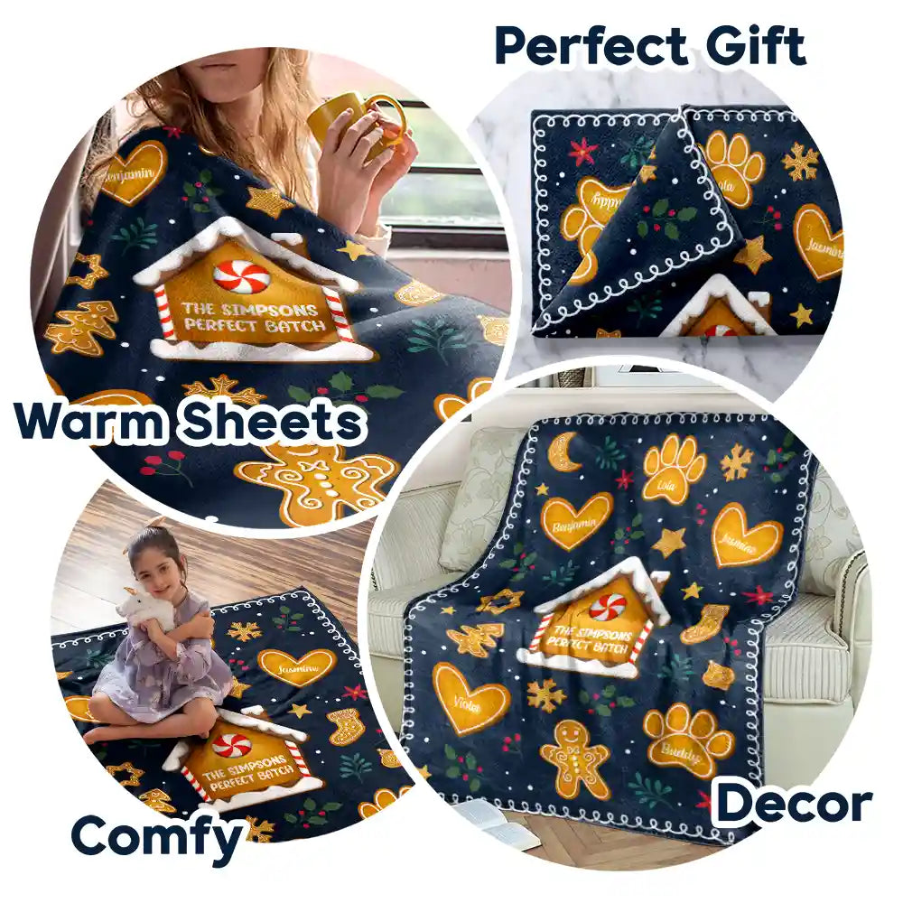 Gift For Couples, Family - Gingerbread Cookie Family Perfect Batch - Personalized Fleece Blanket, Sherpa Blanket