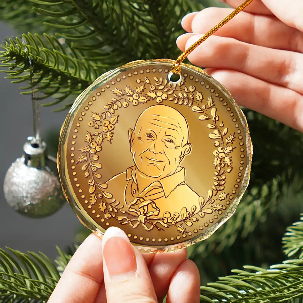 Gift For Yourself,Gift For Men,Gift For Women,Dog Lovers,Cat Lovers,Pet Lovers,Family,Gift For Grandma,Gift For Mother,Gift For Father,Gift For Grandpa,Gift For Daughter,Gift For Son,Gift For Sibling,Gift For Sisters,Gift For Brothers,Gift For Bestie,Gifts For Colleagues - Custom Photo Christmas Golden Coin - Personalized Circle Glass Ornament