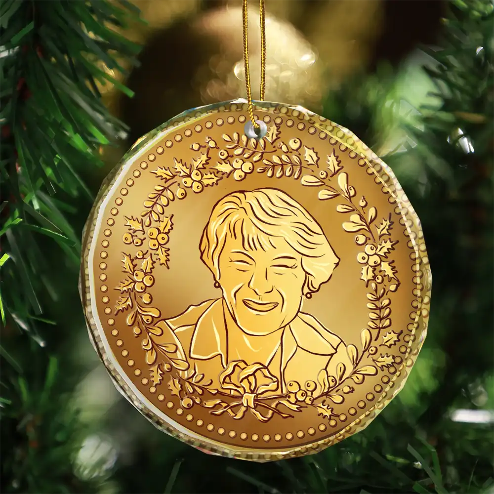 Gift For Yourself,Gift For Men,Gift For Women,Dog Lovers,Cat Lovers,Pet Lovers,Family,Gift For Grandma,Gift For Mother,Gift For Father,Gift For Grandpa,Gift For Daughter,Gift For Son,Gift For Sibling,Gift For Sisters,Gift For Brothers,Gift For Bestie,Gifts For Colleagues - Custom Photo Christmas Golden Coin - Personalized Circle Glass Ornament