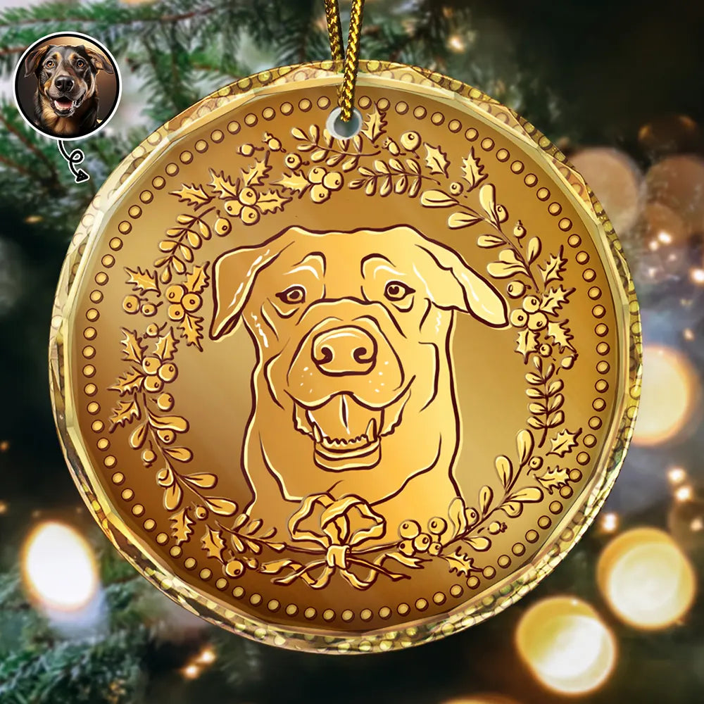 Gift For Yourself,Gift For Men,Gift For Women,Dog Lovers,Cat Lovers,Pet Lovers,Family,Gift For Grandma,Gift For Mother,Gift For Father,Gift For Grandpa,Gift For Daughter,Gift For Son,Gift For Sibling,Gift For Sisters,Gift For Brothers,Gift For Bestie,Gifts For Colleagues - Custom Photo Christmas Golden Coin - Personalized Circle Glass Ornament