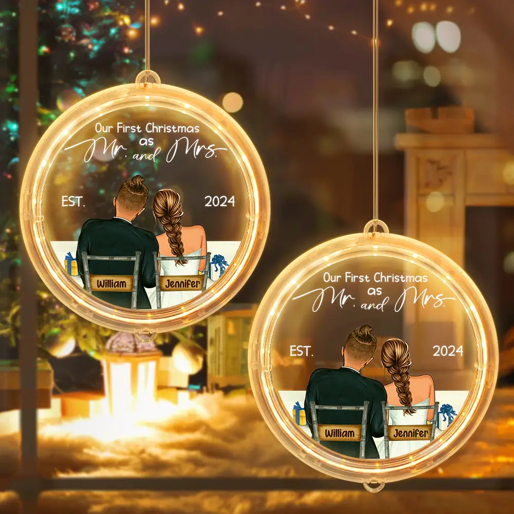 Gift For Couples,Gift For Husband,Gift For Wife - Our First Christmas Married - Personalized LED Pendant Light