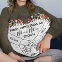 Gift For Couples - Holding Hands First Christmas As Married Couple - Personalized Heart Shaped Pillow